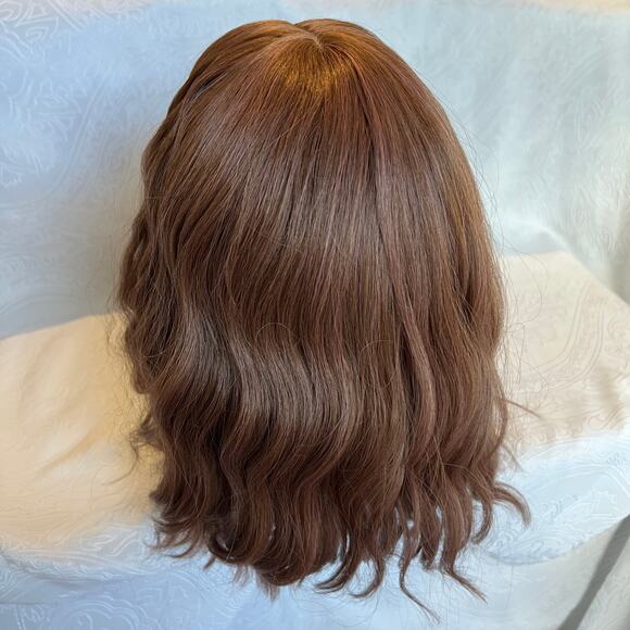 Shoulder length Wavy Medium Brown Purple Everyday Cosplay Wig with Wispy Bangs - Picture 4 of 7